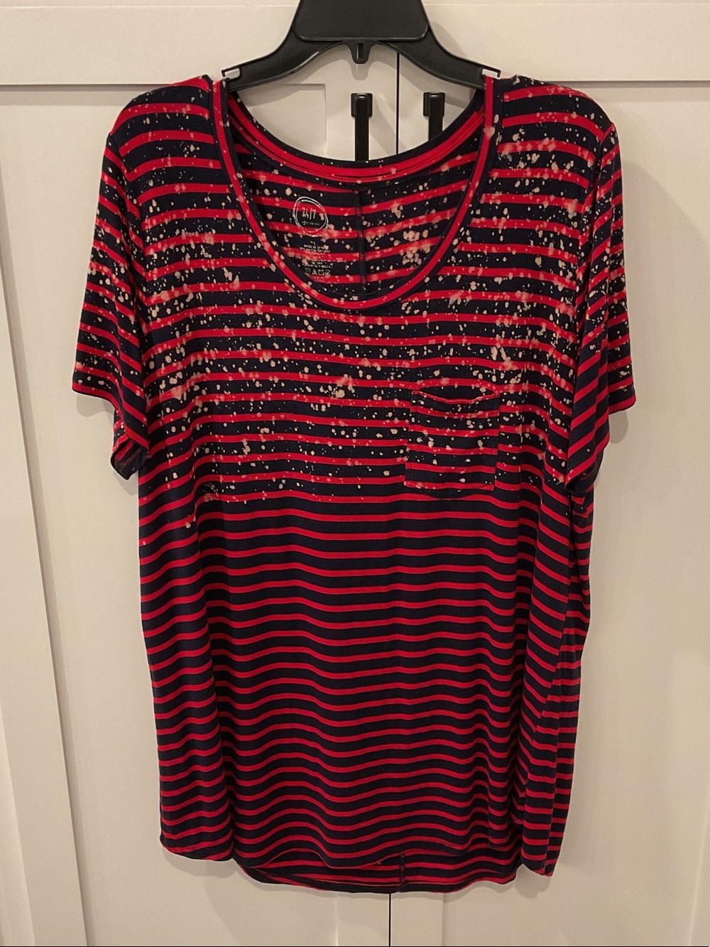 Maurices (size 1) Red and Navy Striped Short Sleeve Tee with Chest Pocket